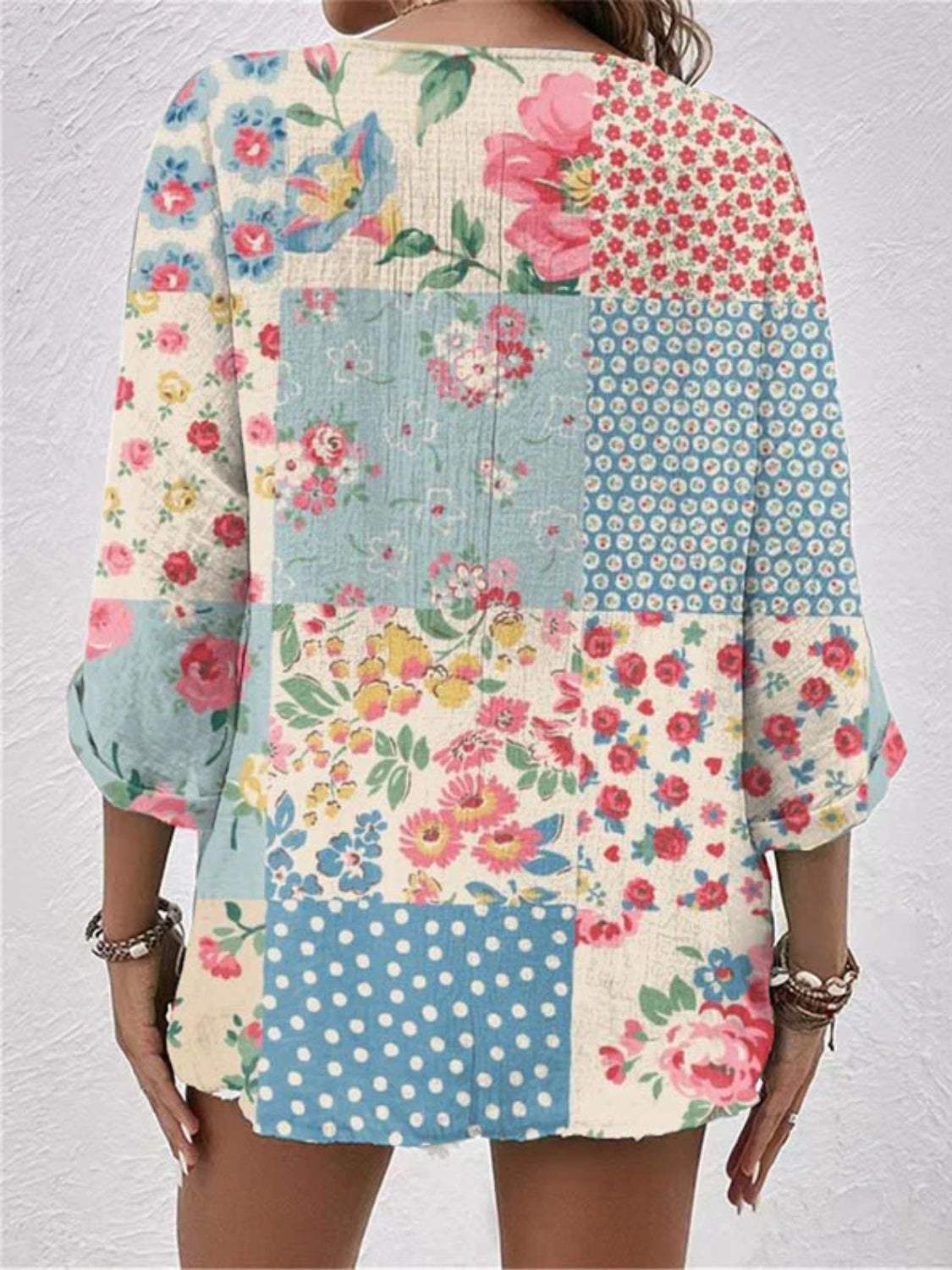 Full Size Printed V-Neck Blouse - Trendsi - Flyclothing LLC