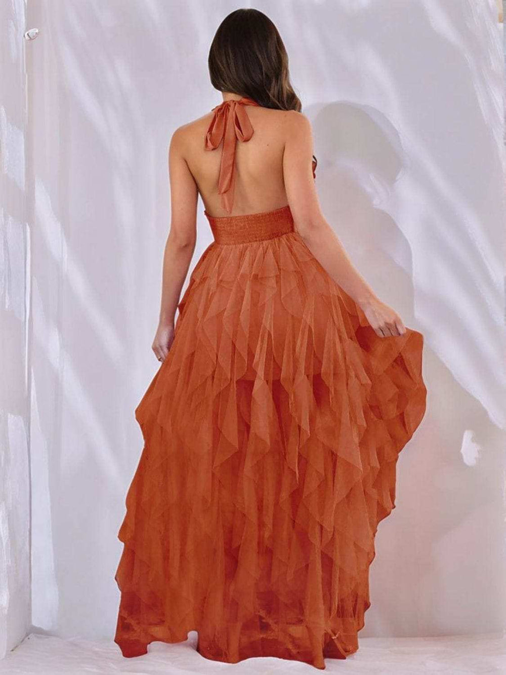 Halter Neck Irregular Mesh Dress - Trendsi - Flyclothing LLC