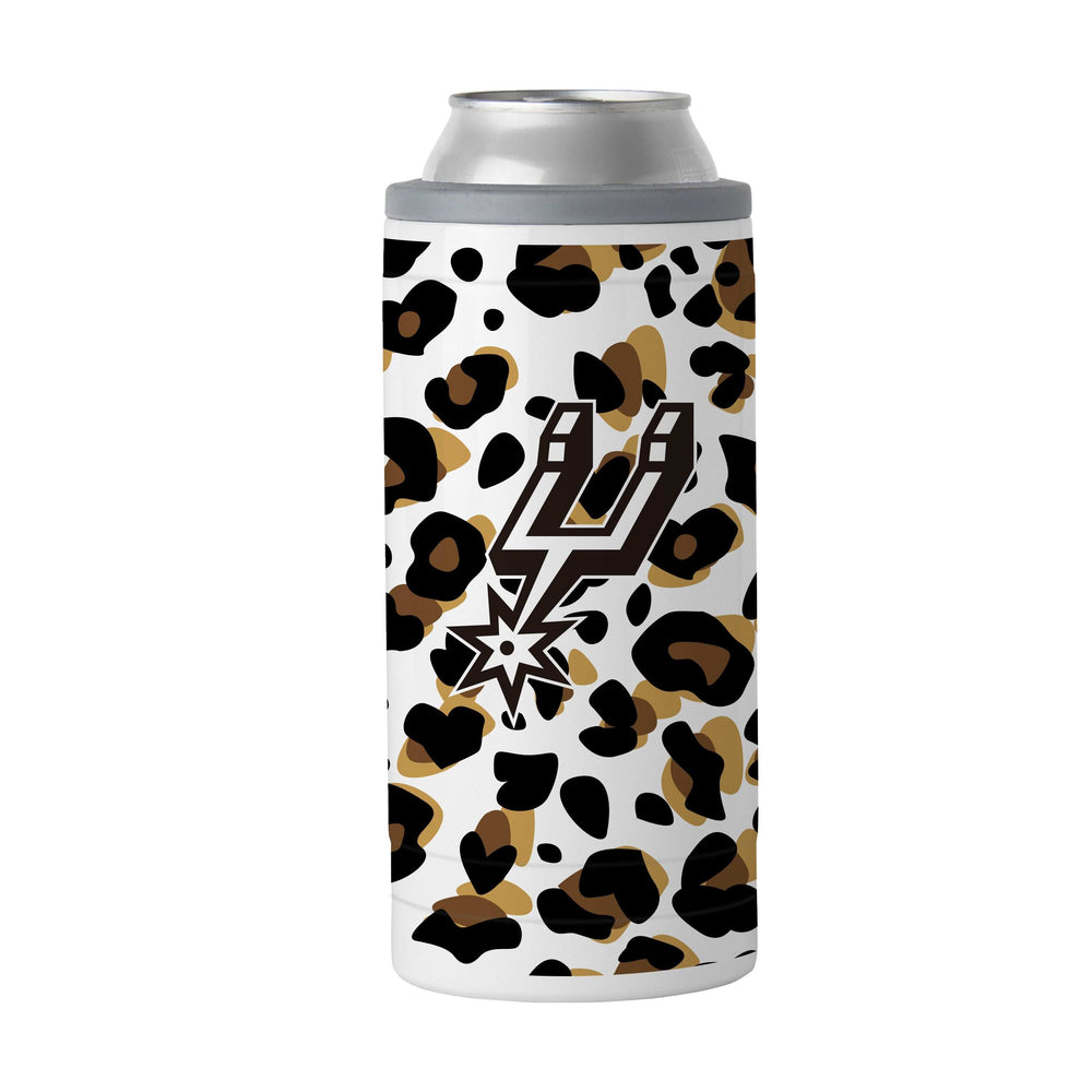 San Antonio Spurs 12oz Neutral Leopard Slim Can Coolie - Logo Brands - Flyclothing LLC