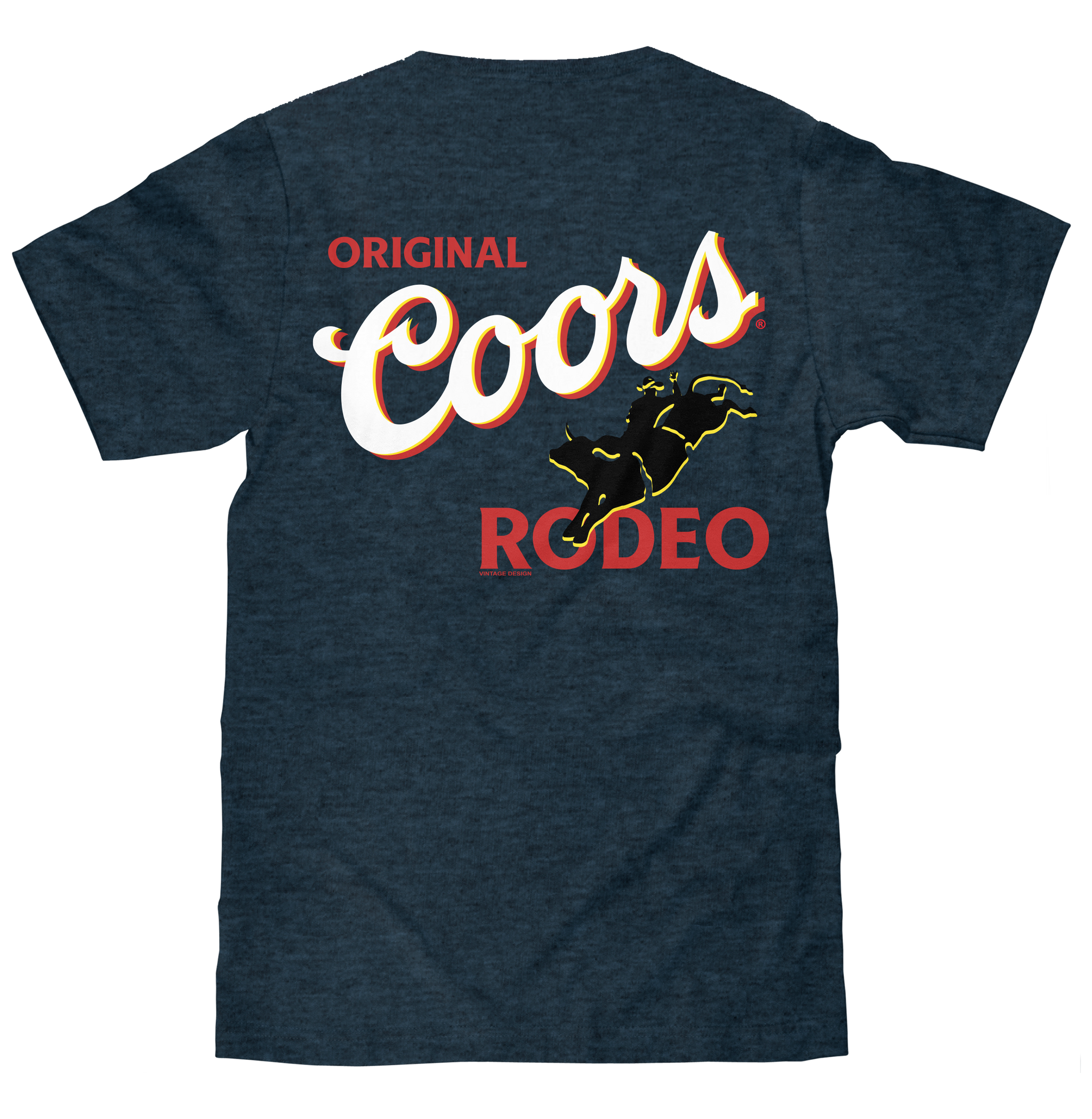 Original Coors Rodeo Cowboy Front and Back Print T-Shirt - Denim Black Heather