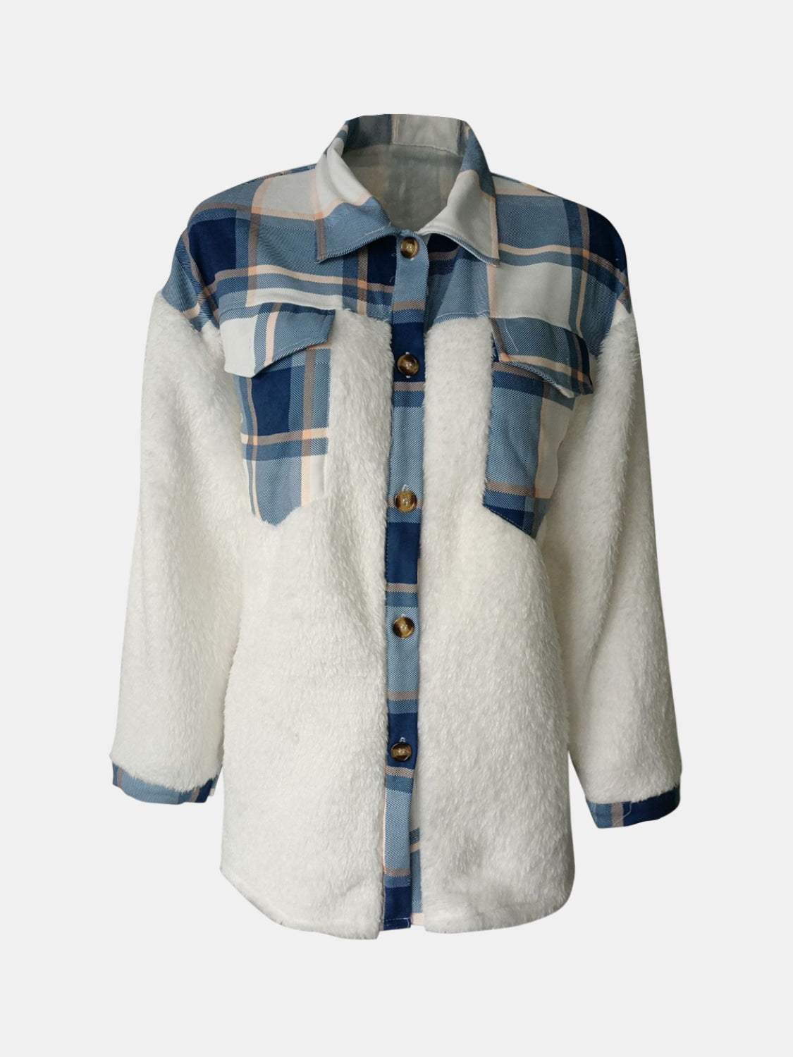 Fuzzy Button Up Long Sleeve Jacket - Trendsi - Flyclothing LLC