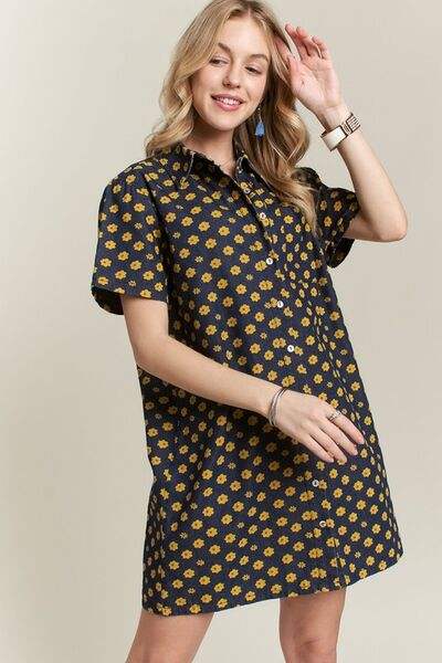 ADORA Floral Button-Up Mini Denim Dress - Trendsi - Flyclothing LLC