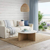 48" White and Brown Marble and Solid Wood Round Coffee Table - HomeRoots - Flyclothing LLC