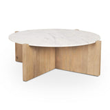 48" White and Brown Marble and Solid Wood Round Coffee Table - HomeRoots - Flyclothing LLC