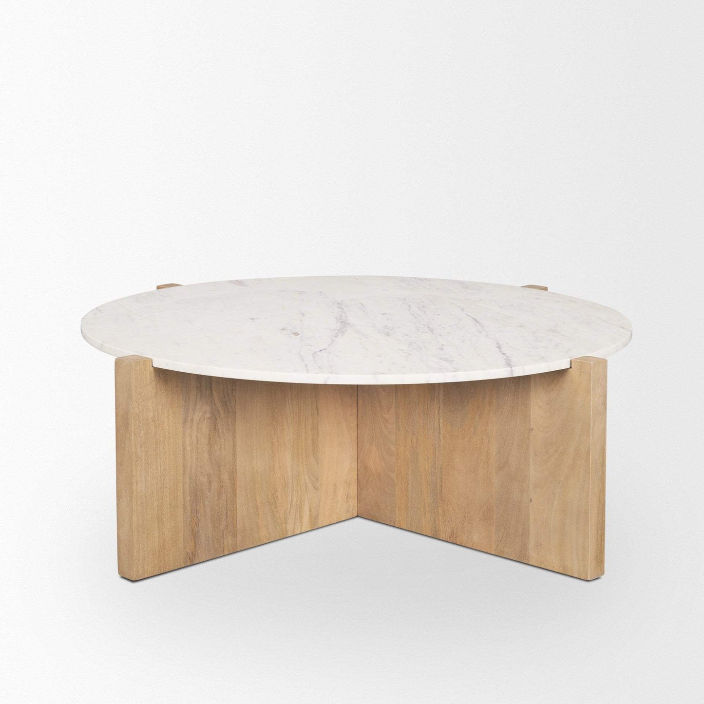 48" White and Brown Marble and Solid Wood Round Coffee Table - HomeRoots - Flyclothing LLC