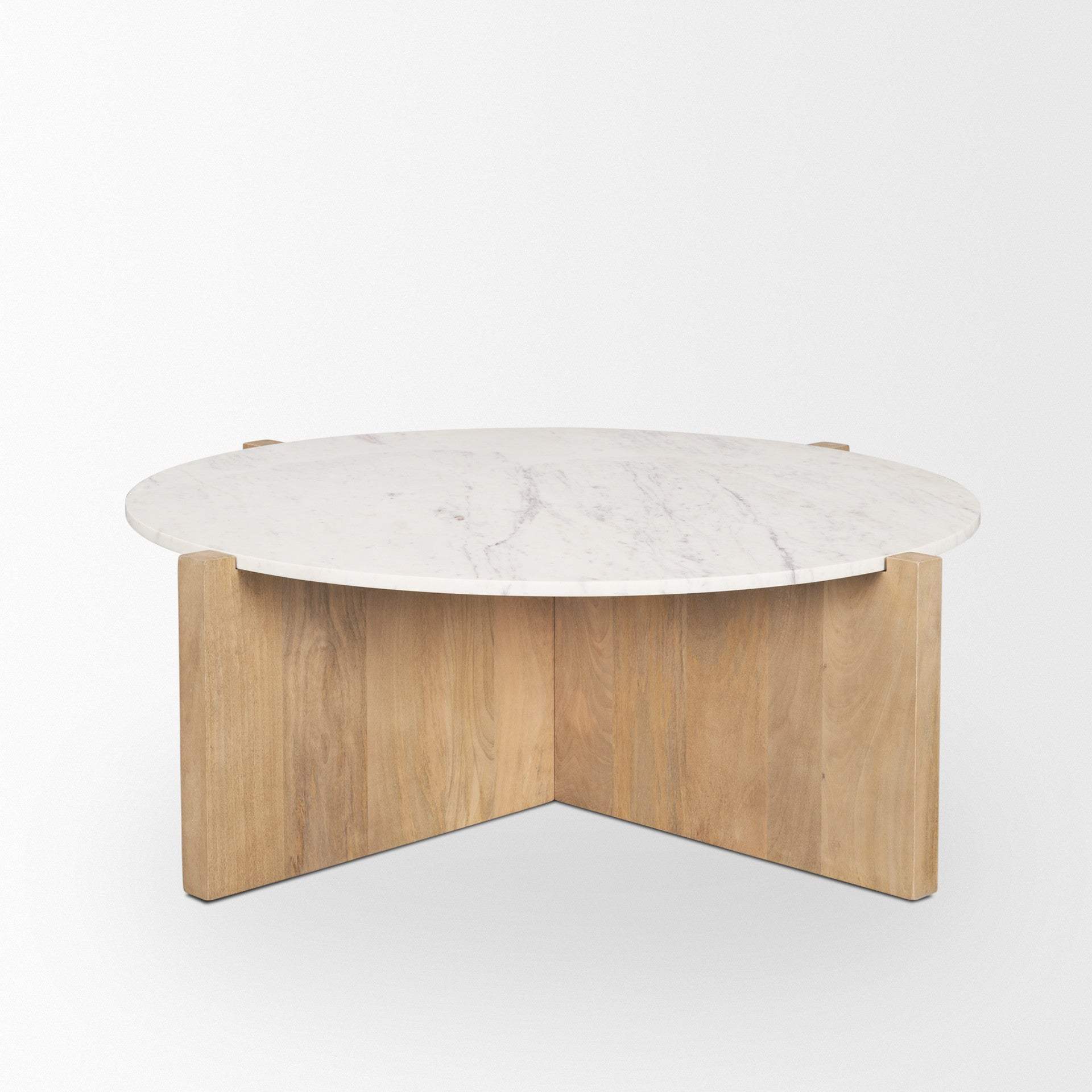 48" White and Brown Marble and Solid Wood Round Coffee Table - HomeRoots - Flyclothing LLC