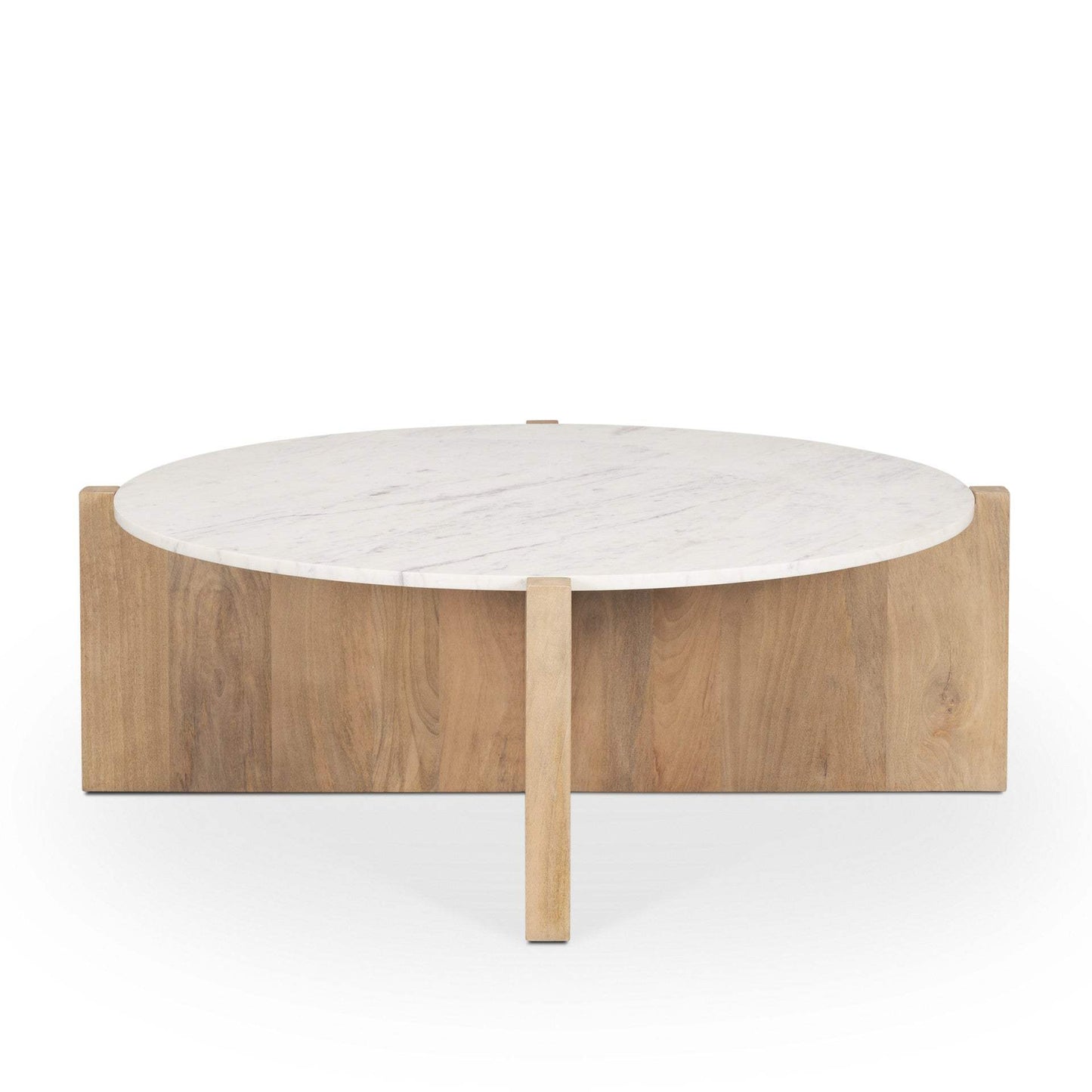 48" White and Brown Marble and Solid Wood Round Coffee Table - HomeRoots - Flyclothing LLC