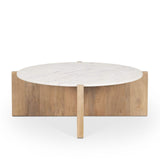 48" White and Brown Marble and Solid Wood Round Coffee Table - HomeRoots - Flyclothing LLC