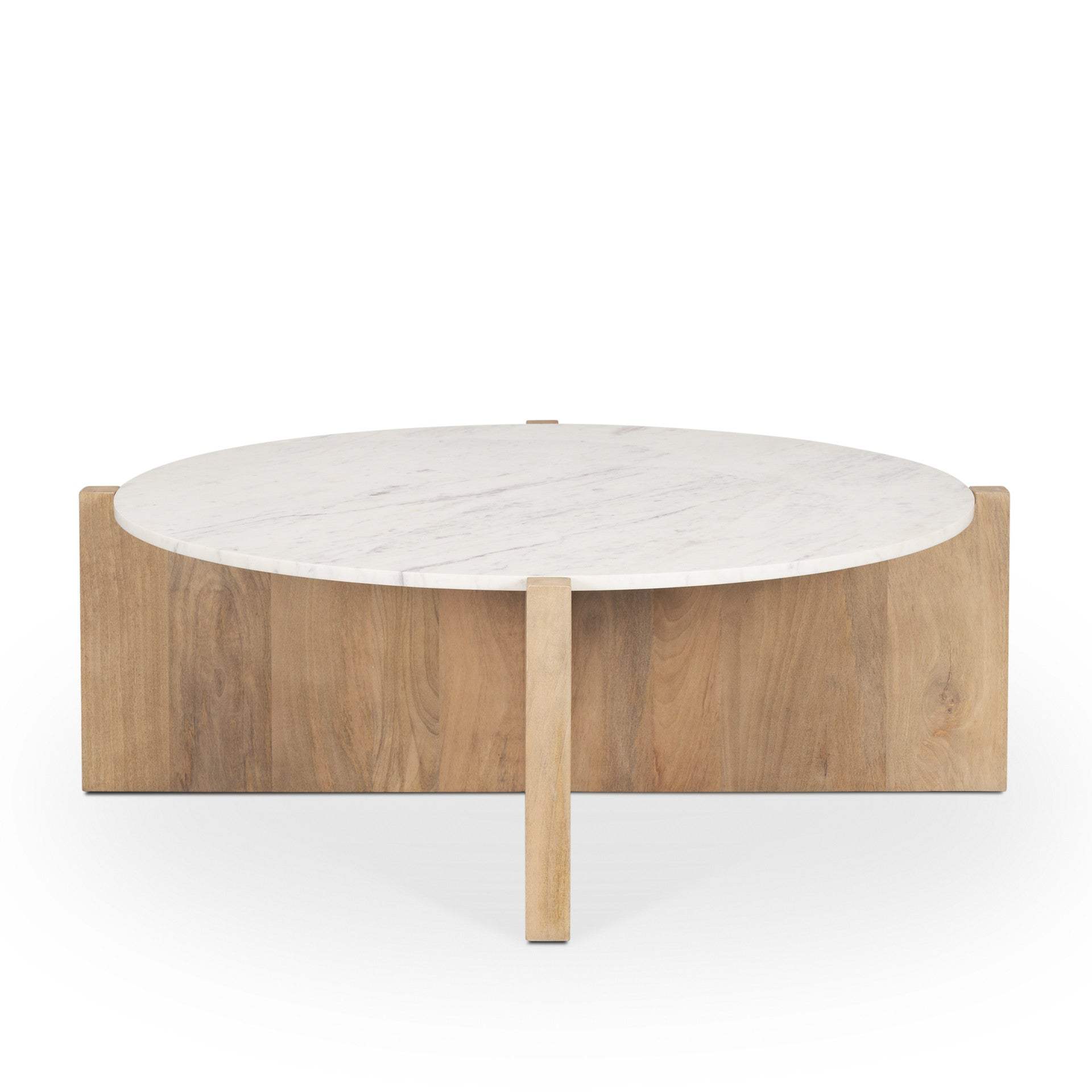 48" White and Brown Marble and Solid Wood Round Coffee Table - HomeRoots - Flyclothing LLC