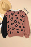 Leopard Round Neck Long Sleeve Sweater - Trendsi - Flyclothing LLC