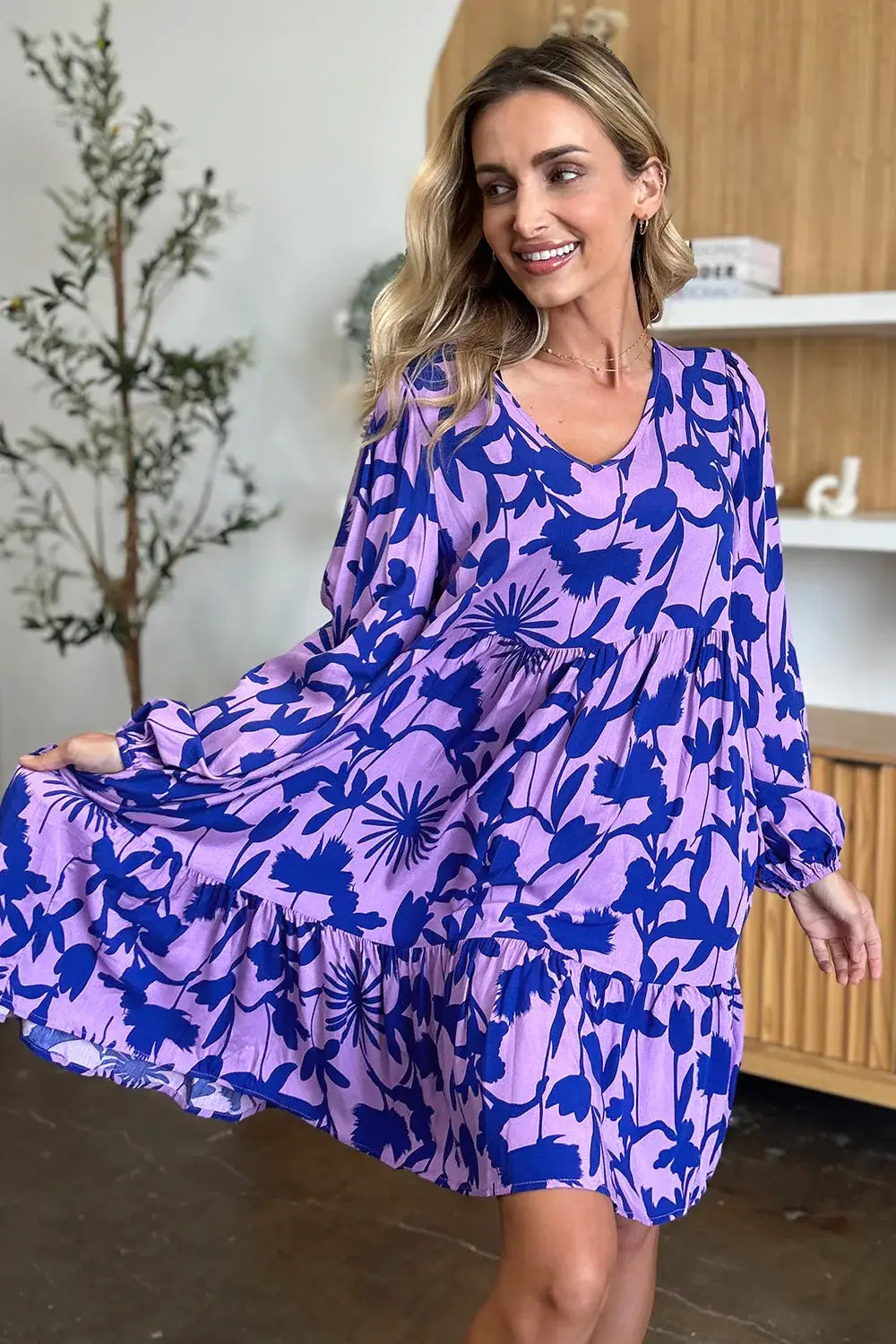 Double Take Full Size Printed Ruffle Hem Dress with Pocket - Trendsi - Flyclothing LLC