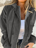 Drawstring Zip Up Long Sleeve Hooded Jacket - Trendsi