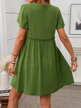 Button Front Flutter Sleeve Dress - Trendsi - Flyclothing LLC