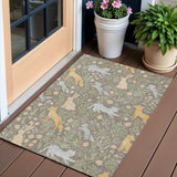 3' X 5' Taupe And Green Forest Animals And Botanical Leaves Washable Area Rug - HomeRoots - Flyclothing LLC
