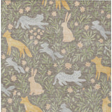 3' X 5' Taupe And Green Forest Animals And Botanical Leaves Washable Area Rug - HomeRoots - Flyclothing LLC