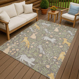 3' X 5' Taupe And Green Forest Animals And Botanical Leaves Washable Area Rug - HomeRoots - Flyclothing LLC