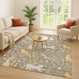5' X 8' Taupe And Green Forest Animals And Botanical Leaves Washable Area Rug - HomeRoots - Flyclothing LLC