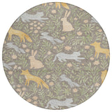 8' Taupe And Green Round Forest Animals Botanical Leaves Washable Round Area Rug - HomeRoots - Flyclothing LLC