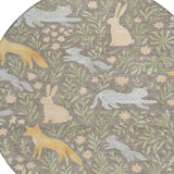 8' Taupe And Green Round Forest Animals Botanical Leaves Washable Round Area Rug - HomeRoots - Flyclothing LLC