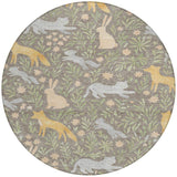 8' Taupe And Green Round Forest Animals Botanical Leaves Washable Round Area Rug - HomeRoots - Flyclothing LLC