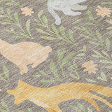 8' Taupe And Green Round Forest Animals Botanical Leaves Washable Round Area Rug - HomeRoots - Flyclothing LLC