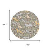 8' Taupe And Green Round Forest Animals Botanical Leaves Washable Round Area Rug - HomeRoots - Flyclothing LLC