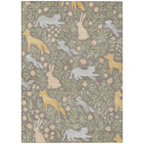 8' X 10' Taupe And Green Forest Animals And Botanical Leaves Washable Area Rug - HomeRoots - Flyclothing LLC