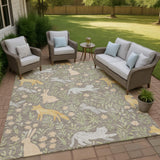 9' X 12' Taupe And Green Forest Animals And Botanical Leaves Washable Area Rug - HomeRoots - Flyclothing LLC