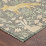 9' X 12' Taupe And Green Forest Animals And Botanical Leaves Washable Area Rug - HomeRoots - Flyclothing LLC