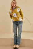 Flower Stripe Round Neck Long Sleeve Sweater - Trendsi - Flyclothing LLC