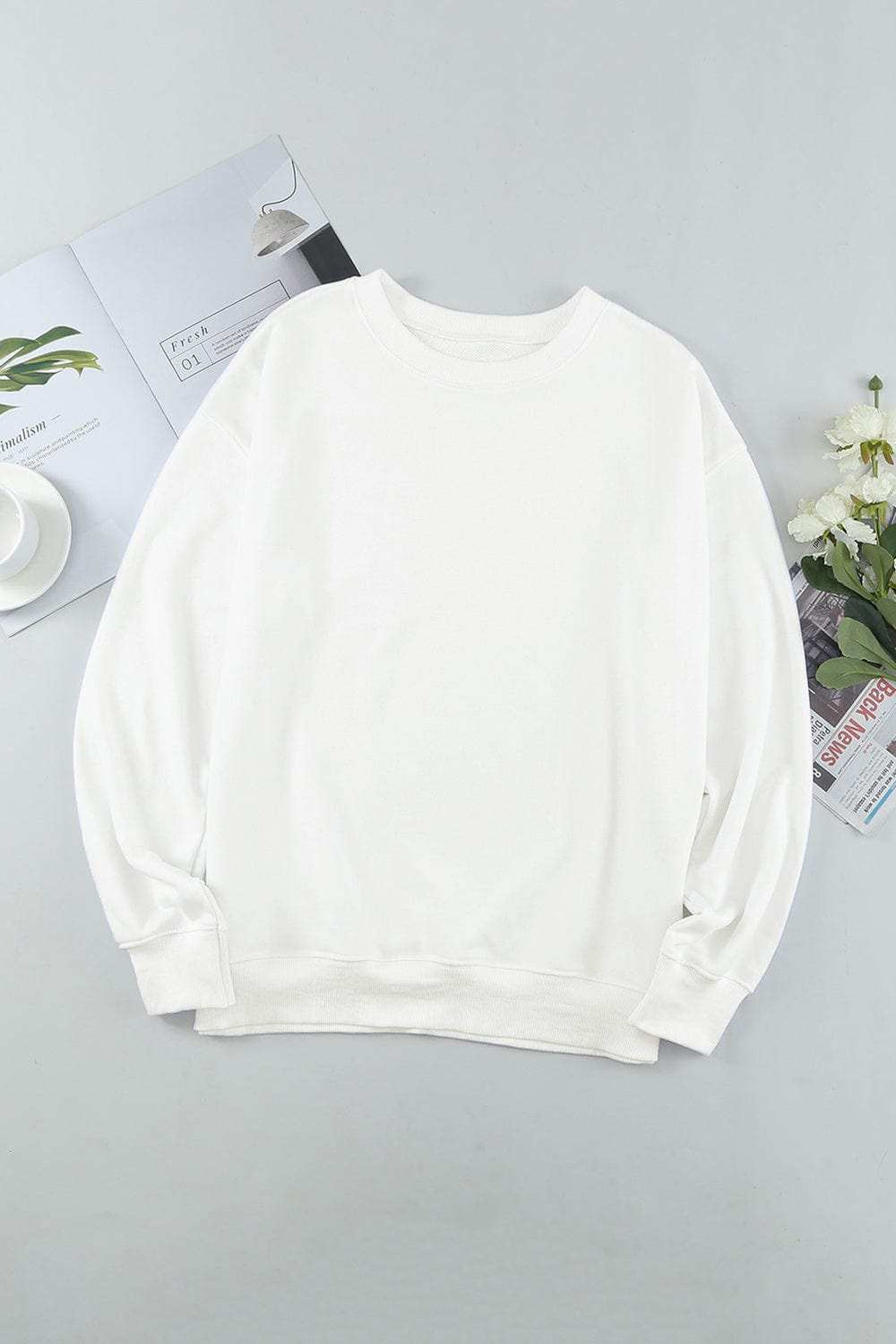 Round Neck Dropped Shoulder Sweatshirt - Trendsi - Flyclothing LLC