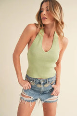 Aemi + Co Ribbed Halter Neck Cami - Trendsi - Flyclothing LLC