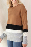 Color Block Round Neck Dropped Shoulder Sweater - Trendsi