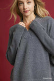 Umgee V-Neck Sweater with Wide Trim Detail - Trendsi - Flyclothing LLC
