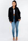 American Bazi Full Size Button Up Distressed Denim Jacket - Trendsi