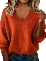 Full Size V-Neck Dropped Shoulder Sweater Plus Size - Trendsi - Flyclothing LLC