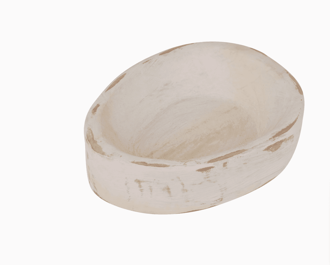 6" White Solid Wood Oval Dough Bowl - HomeRoots - Flyclothing LLC