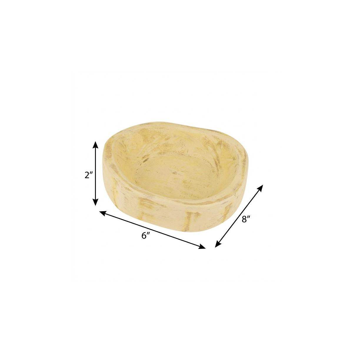 6" Canary Yellow Solid Wood Oval Dough Bowl - HomeRoots - Flyclothing LLC