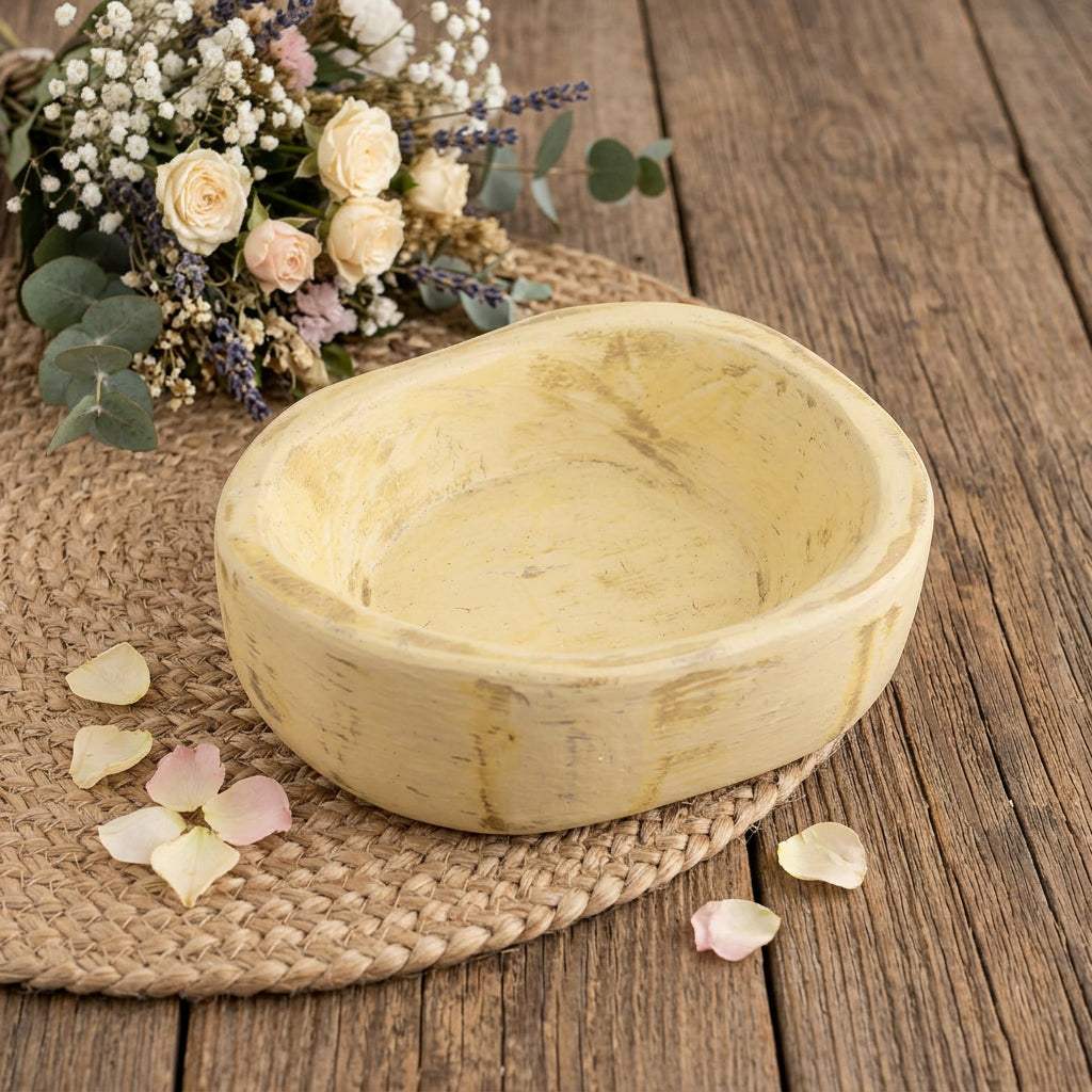 6" Canary Yellow Solid Wood Oval Dough Bowl - HomeRoots - Flyclothing LLC