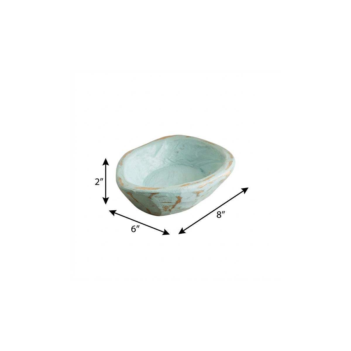 6" Light Blue Solid Wood Oval Dough Bowl - HomeRoots - Flyclothing LLC