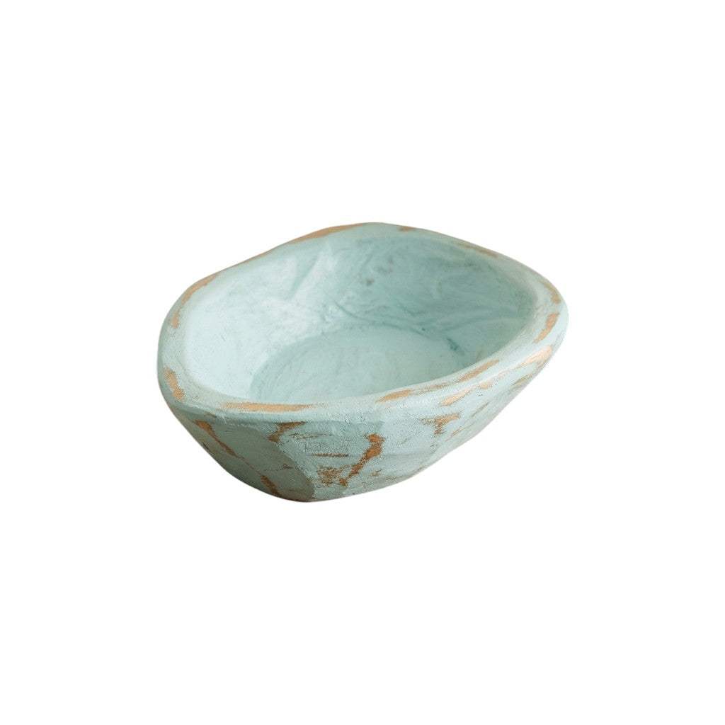6" Light Blue Solid Wood Oval Dough Bowl - HomeRoots - Flyclothing LLC