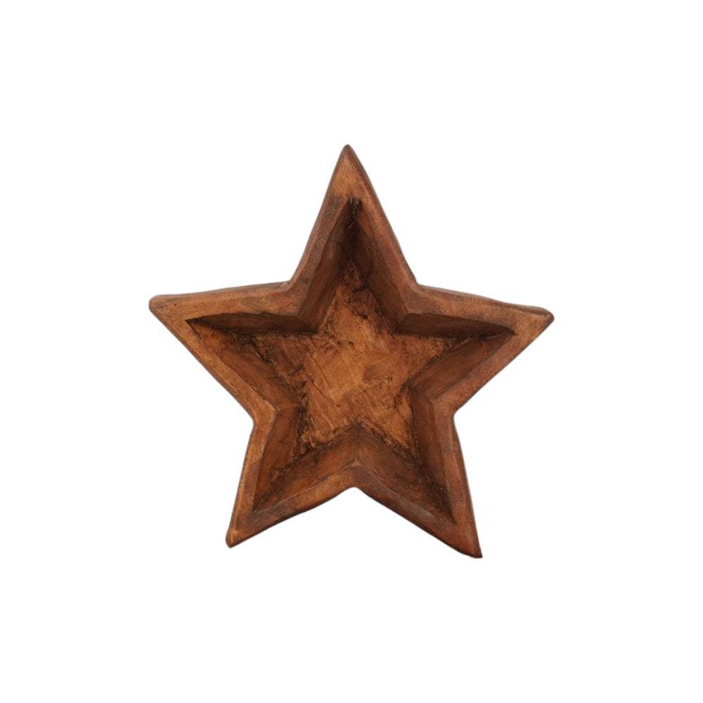 10" Brown Solid Wood Star Shaped Dough Bowl - HomeRoots - Flyclothing LLC