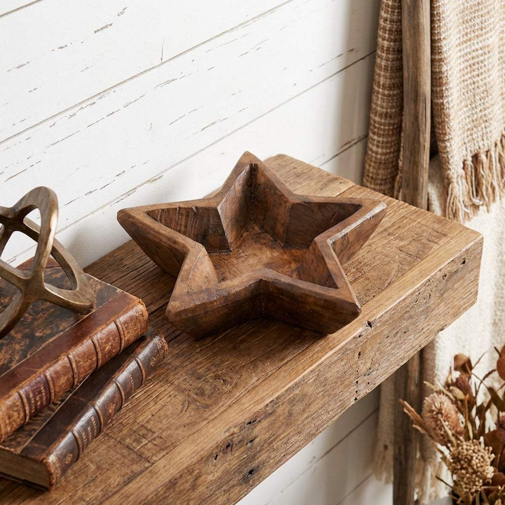 10" Brown Solid Wood Star Shaped Dough Bowl - HomeRoots - Flyclothing LLC