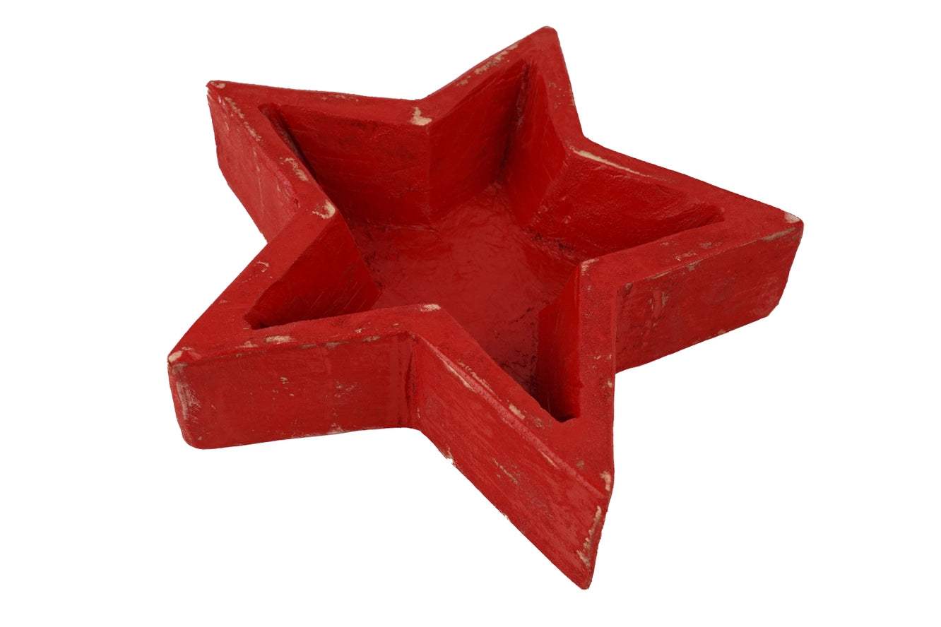 10" Red Solid Wood Star Shaped Dough Bowl - HomeRoots - Flyclothing LLC