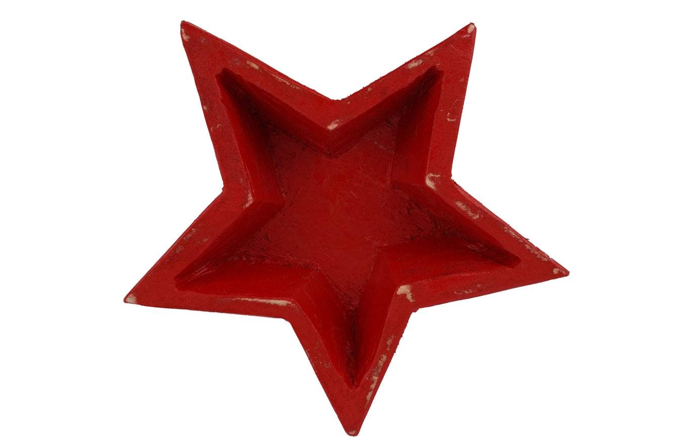 10" Red Solid Wood Star Shaped Dough Bowl - HomeRoots - Flyclothing LLC