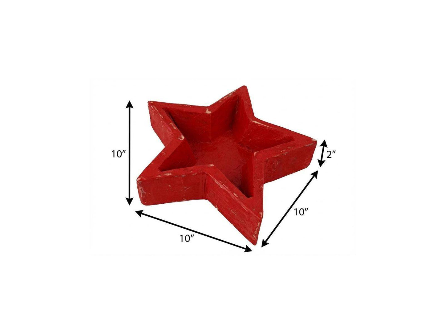 10" Red Solid Wood Star Shaped Dough Bowl - HomeRoots - Flyclothing LLC