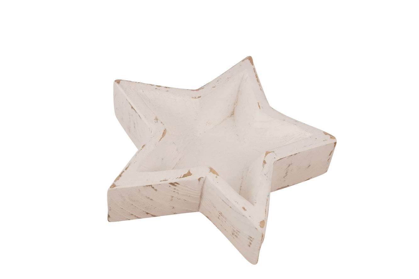 10" White Solid Wood Star Shaped Dough Bowl - HomeRoots - Flyclothing LLC