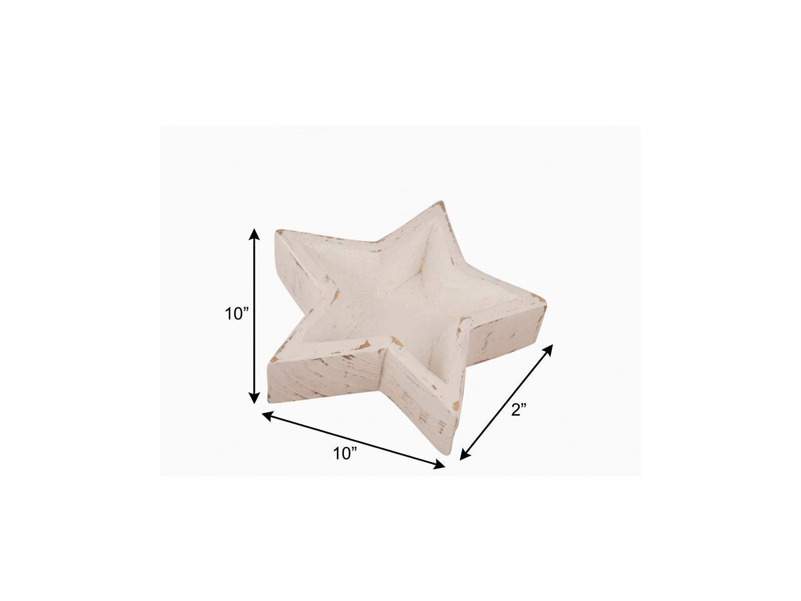 10" White Solid Wood Star Shaped Dough Bowl - HomeRoots - Flyclothing LLC