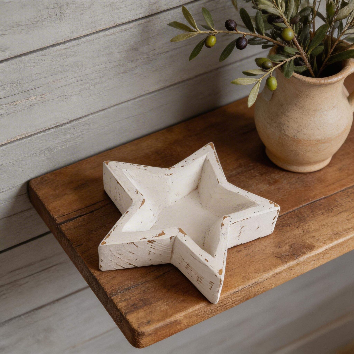 10" White Solid Wood Star Shaped Dough Bowl - HomeRoots - Flyclothing LLC