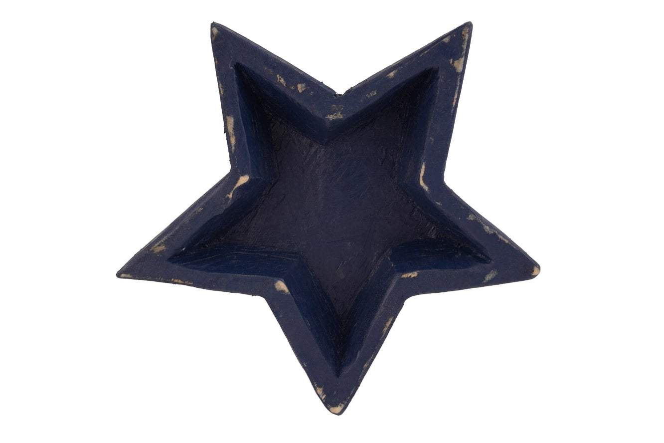 10" Blue Solid Wood Star Shaped Dough Bowl - HomeRoots - Flyclothing LLC